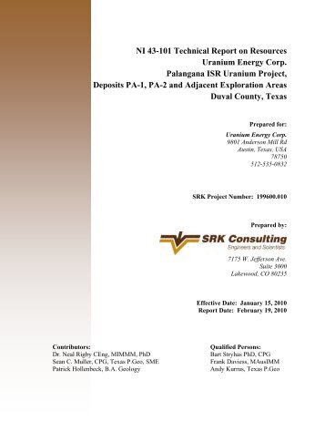 NI 43-101 Technical Report on Resources Uranium Energy Corp ...