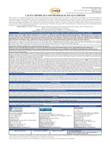 Calyx Chemicals and Pharmaceuticals Limited - Securities and ...