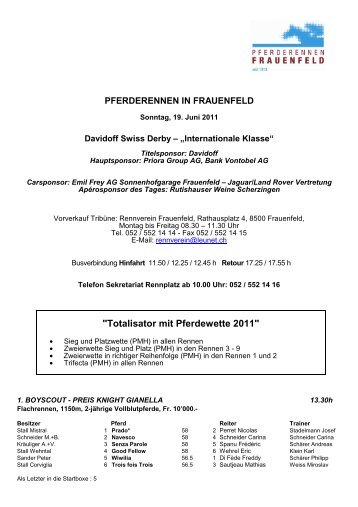 "Totalisator mit Pferdewette 2011" - Rennverein Frauenfeld