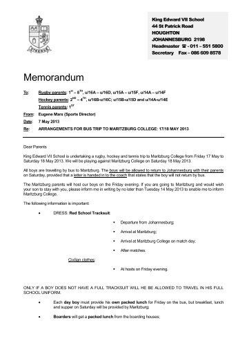 Memorandum - King Edward VII School