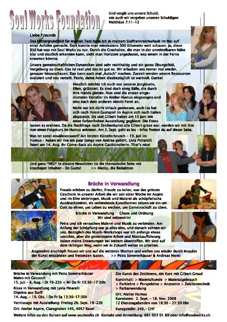 Newsletter Juli 2008 - Soul Works Foundation