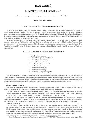 JEAN VAQUIÃ L'IMPOSTURE GUÃNONIENNE - Virgo-Maria.org