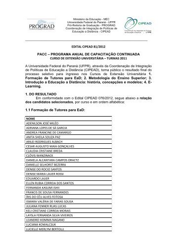 Para ler o edital 81/2012 de resultado - CIPEAD - Universidade ...