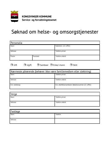 Helse og omsorgstjenester - sÃ¸knad [82 kb, pdf] - Kongsvinger ...