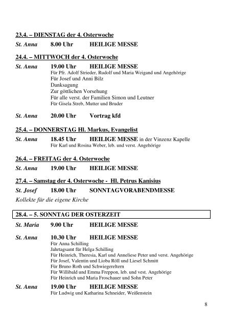 Pfarrnachrichten - Katholische Pfarrgemeinde St. Anna, Freigericht ...