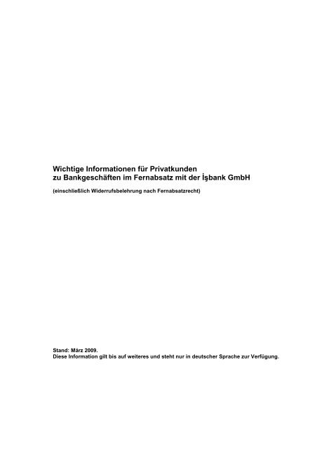 Informationen Zum Fernabsatz Ohne Anm030609 Pdf Isbank De