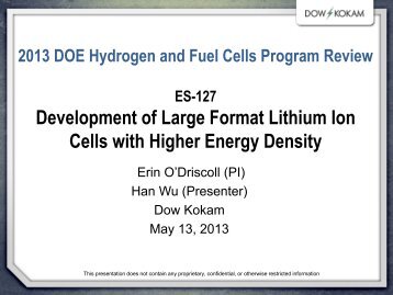 Development of Large Format Lithium Ion Cells with Higher Energy ...