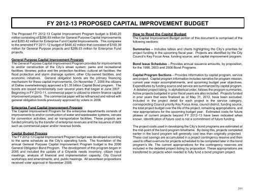 fy 2012-13 proposed capital improvement budget - City of Dallas