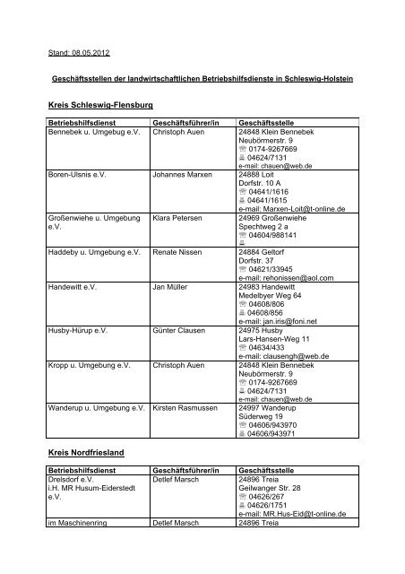 Liste der Betriebshilfsdienste - Landwirtschaftskammer Schleswig ...