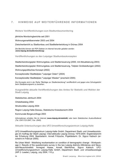 Monitoringbericht 2004 - Wohnungsmarkt - Stadtumbau - Stadt Leipzig