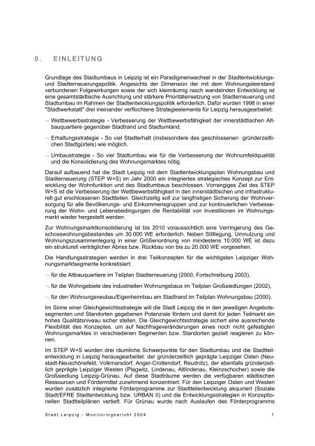 Monitoringbericht 2004 - Wohnungsmarkt - Stadtumbau - Stadt Leipzig