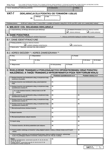VAT-7(9) DEKLARACJA DLA PODATKU OD TOWARÃW I ... - VAT.pl
