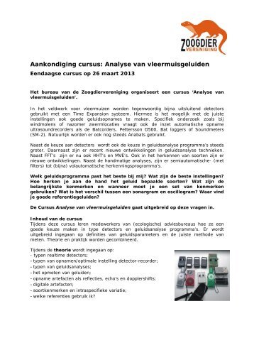 Aankondiging cursus: Analyse van vleermuisgeluiden