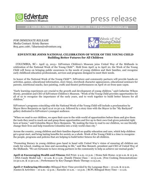 press release - EdVenture Children's Museum