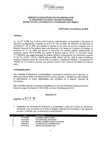 ResoluciÃ³n Proveedores Inscritos Enero 2010 - Chileproveedores