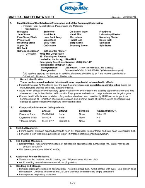 Model Stone MSDS - Whip Mix