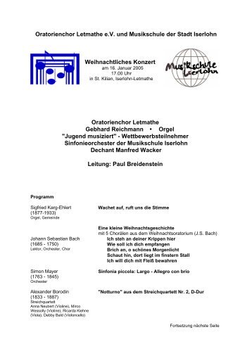 Programmheft - Oratorienchor Letmathe