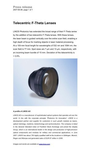Telecentric F-Theta Lenses