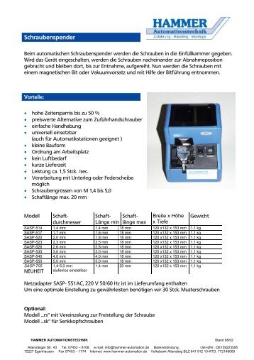 05.Preisliste Schraubenspender - Hammer Automationstechnik