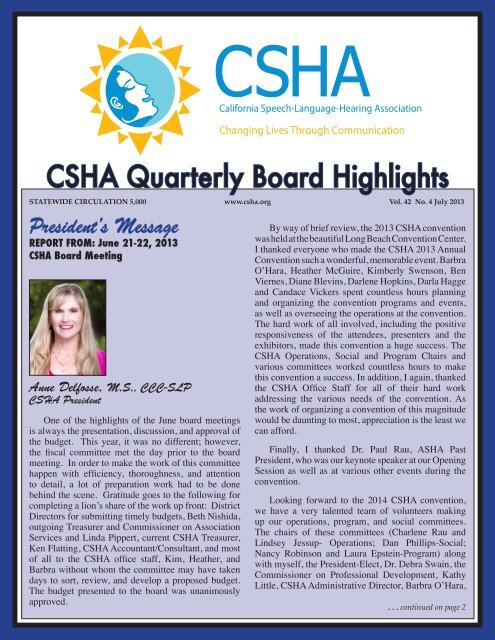 CSHA Quarterly Board Highlights