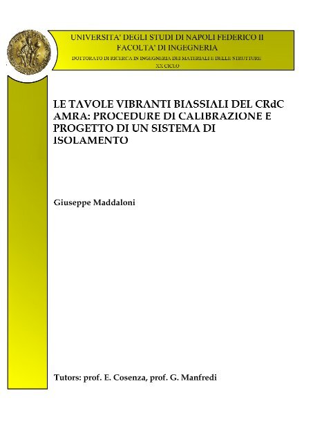 Le tavole vibranti biassiali del CRdC-AMRA - Dipartimento di Analisi ...