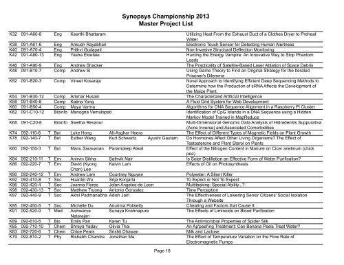 Synopsys Championship 2013 Master Project List