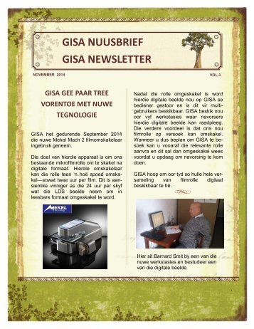 GISA NUUSBRIEF GISA NEWSLETTER