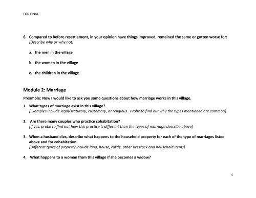 Focus Group Discussion Guide Resettlement, Investment & Gender ...