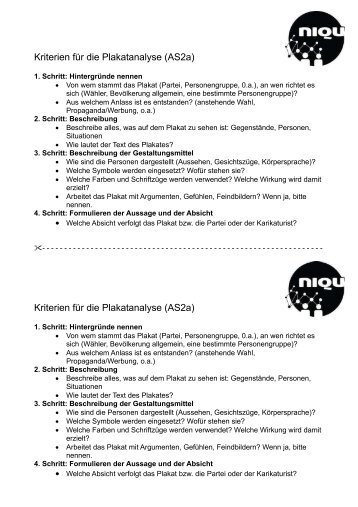 Plakatanalyse â Kriterien (fÃ¼r SchÃ¼ler) - NIQU