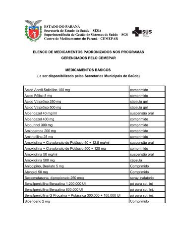 elenco de medicamentos padronizados nos programas gerenciados ...