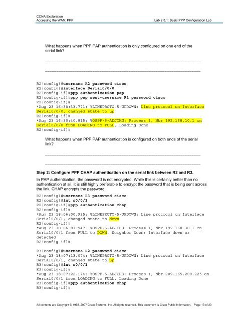 Lab 2.5.1: Basic PPP Configuration Lab