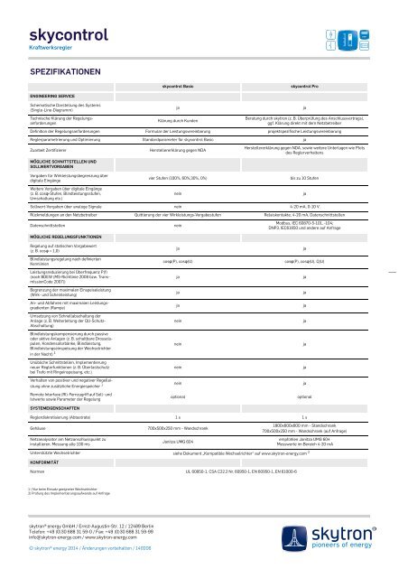 skytron skycontrol - Datenblatt (weboptimiert) - skytron energy