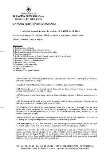 ZAPISNIK RODITELJSKEGA SESTANKA