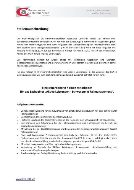 Stellenausschreibung - Kommunales Center für Arbeit