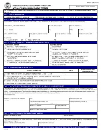 Application for Claiming Tax Credits - Missouri Department of ...