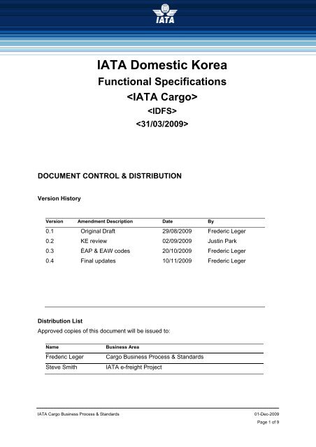 Shipment Record (e-Awb) Specifications