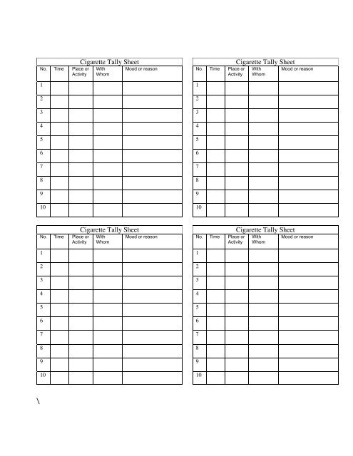 Cigarette Tally Sheet Cigarette Tally Sheet Cigarette Tally Sheet