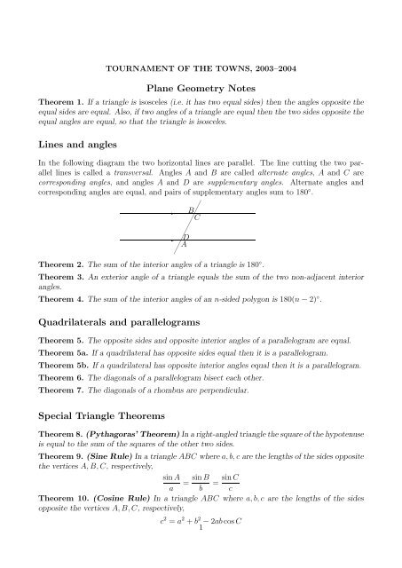 Plane Geometry Notes Lines And Angles Quadrilaterals And