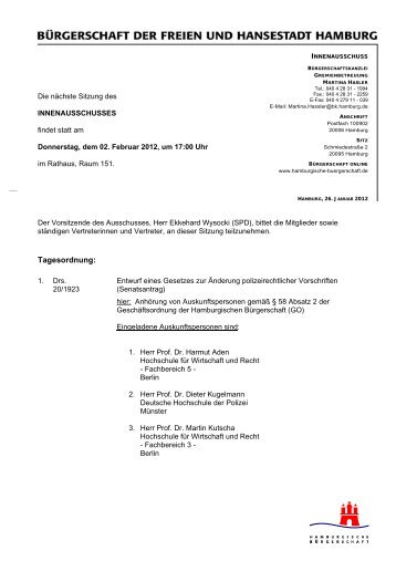 Tagesordnung des Innenausschusses - Martin Schäfer (SPD ...