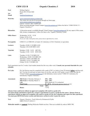 CHM 1321 B Organic Chemistry I 2010 - UniversitÃ© d'Ottawa
