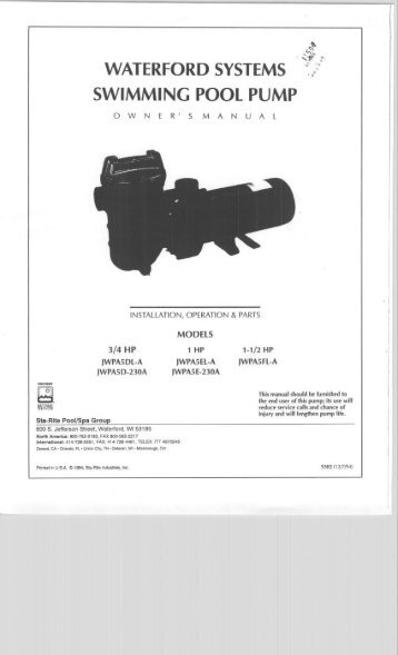 Sta-Rite Waterford Systems Swimming Pool Pump - A1 Pools