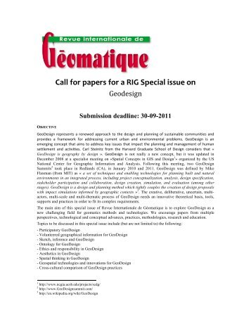 Call for papers for a RIG Special issue on
