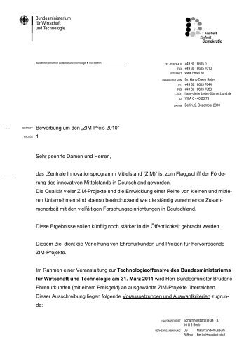 Bewerbung um den „ZIM-Preis 2010“ 1 Sehr geehrte Damen und ...