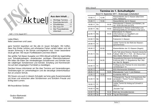 Heft 1 fÃ¼r das Schuljahr 2011 / 2012 - HSG