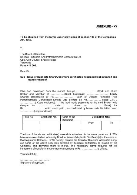 Annexure A Xv Deepak Fertilisers And Petrochemicals Corporation
