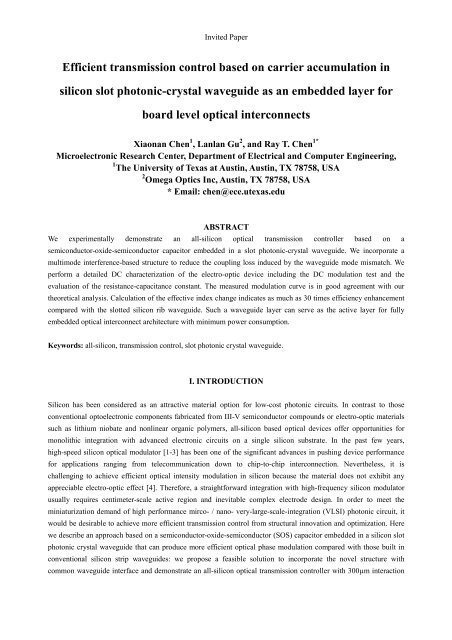 Xiaonan Chen Lanlan Gu And Ray T Chen Optical Interconnect Xiaonan Chen Lanlan Gu And Ray T Chen Optical Interconnect