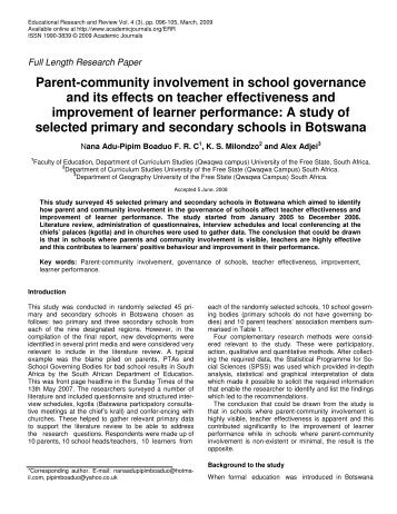 Parent-community involvement in school ... - Teo-Education