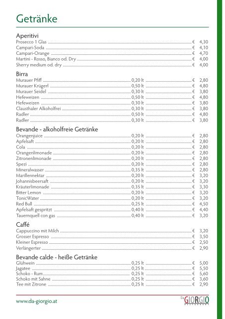 Speisekarte downloaden (PDF - 1004KB) - Gruberstadl in Obertauern