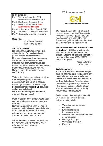 Pag. 1. Voorwoord voorzitter CPR Info ... - Gemeente Hoorn