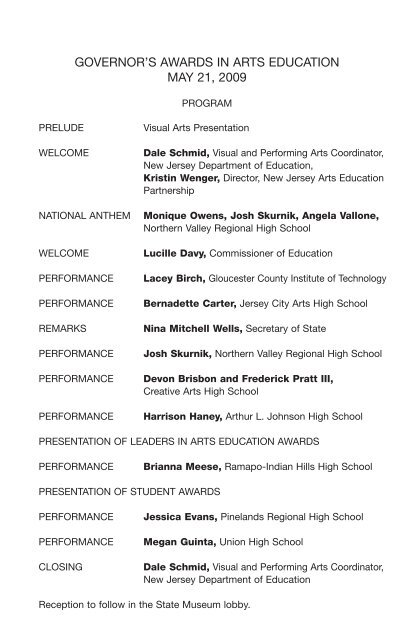 2009 Program - New Jersey Arts Education Partnership